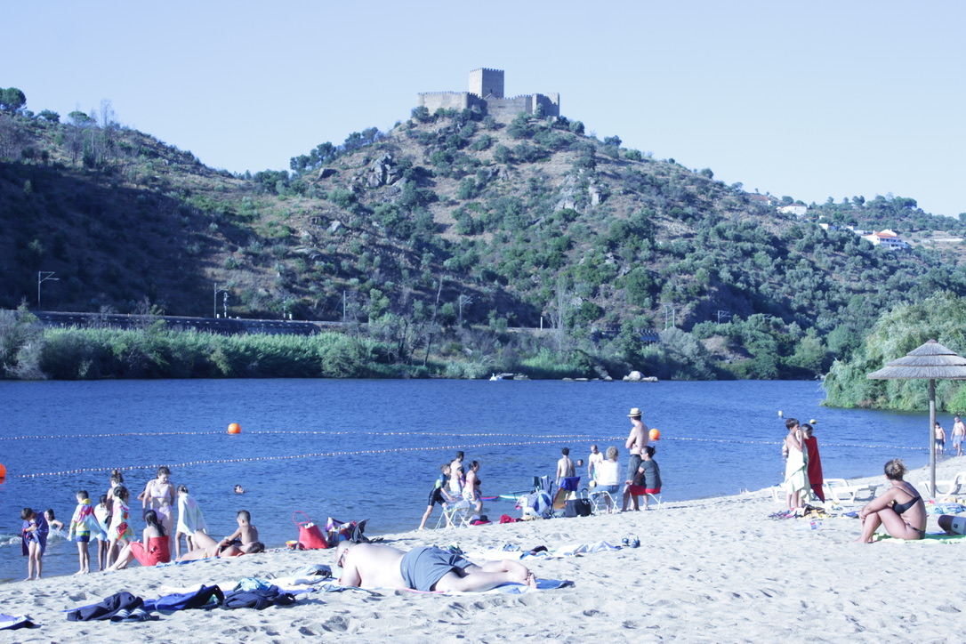 Gaviao beach with a view of the Belver castle, Portugal travel