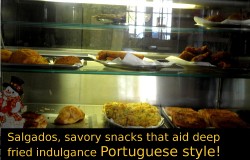 Salgados, savory deep fried snacks that are typically Portuguese